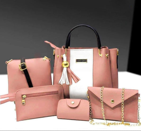 Stylish Women's PU Leather Hand Bag Set - 5 Pcs