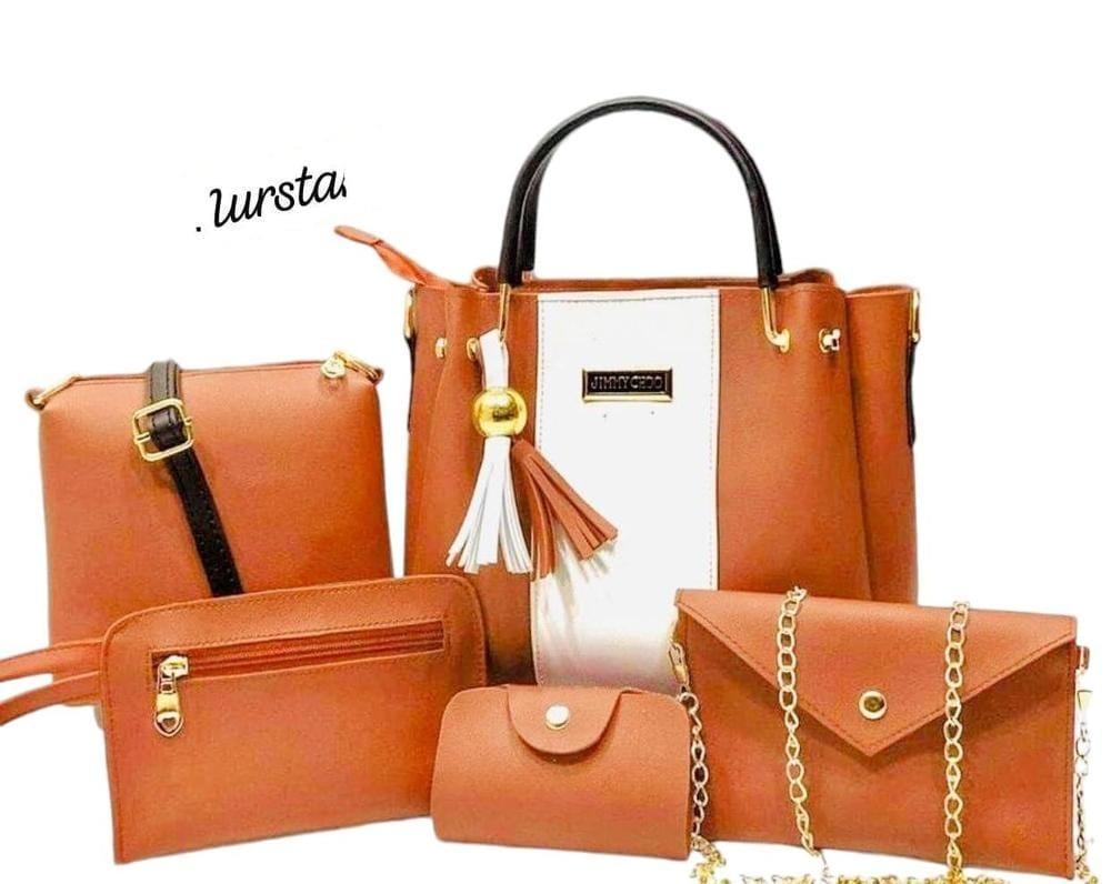 Stylish Women's PU Leather Hand Bag Set - 5 Pcs