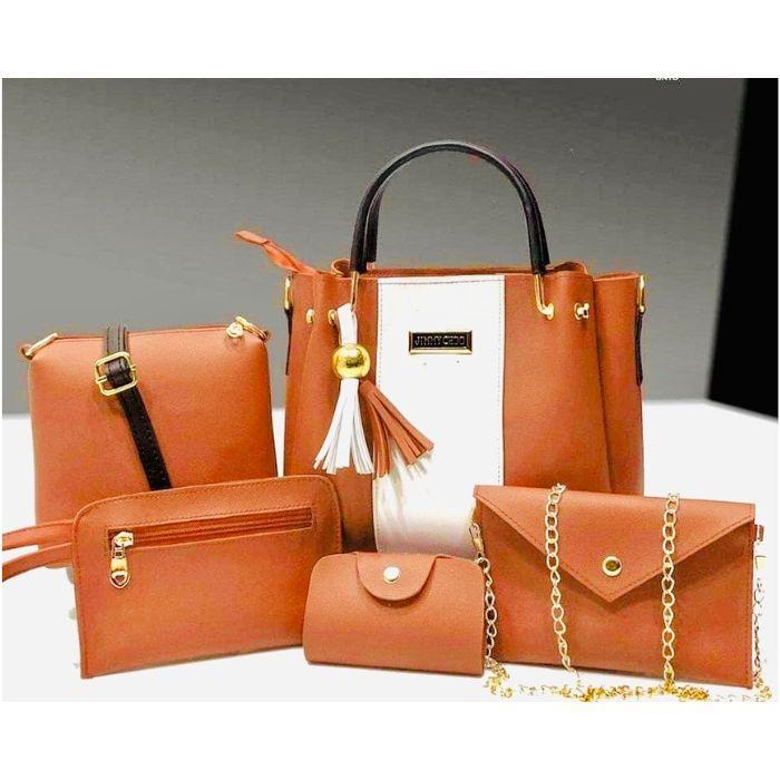 Stylish Women's PU Leather Hand Bag Set - 5 Pcs