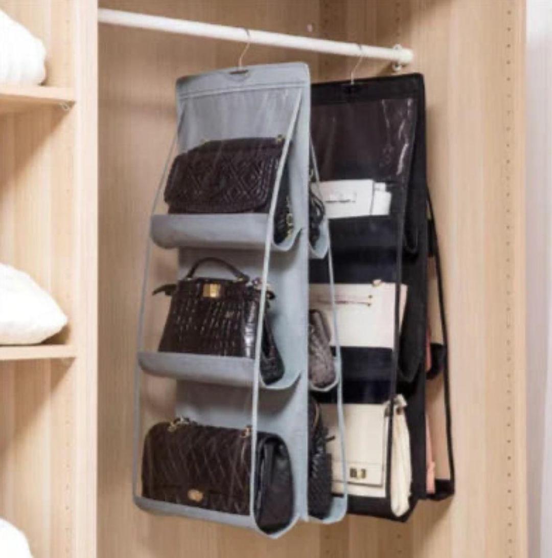 2 Pcs Multi-Functional Hanger Organizer in Black and Grey - Durable Non-Woven Storage Solutions