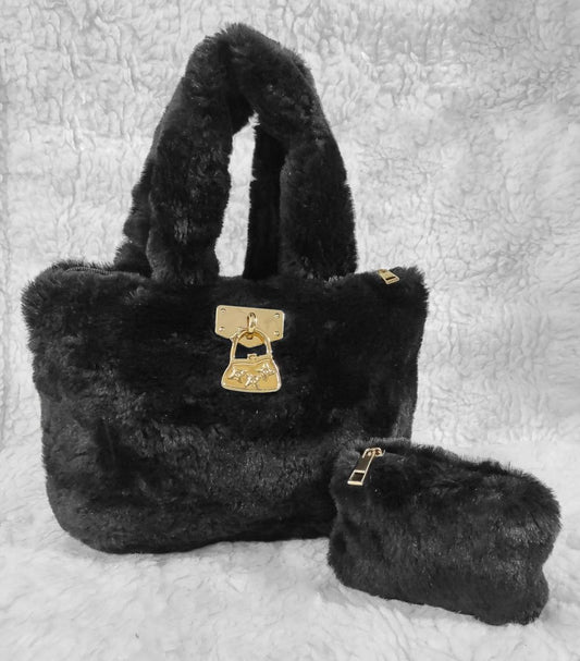 Stylish Girl's Black Rexine Hand Bag Set